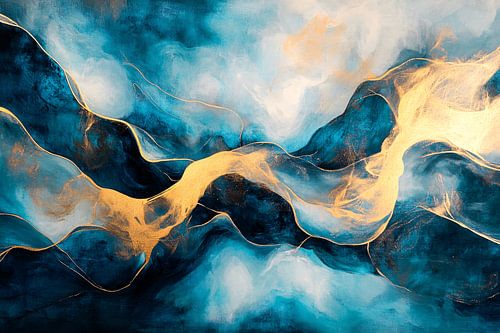 Fluid abstract blauw en goud