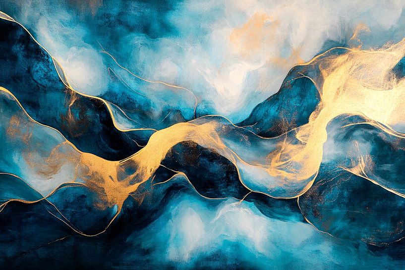 Fluid abstract blue and gold by Imperial Art House