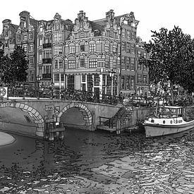 Pendrawing Brouwersgracht Prinsengracht Jordaan Amsterdam Netherlands Gold Drawing Line drawing Blac by Hendrik-Jan Kornelis