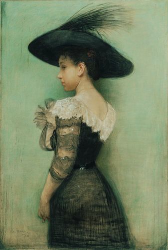 John Quincy Adams, femme en robe et chapeau noirs, 1901