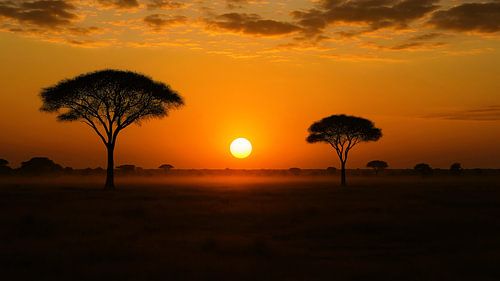 Serengeti zonsondergang over de graslanden