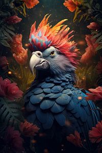 Oiseau entouré de fleurs