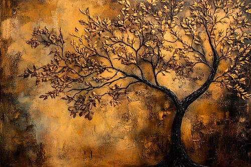 Gouden boom op abstract doek