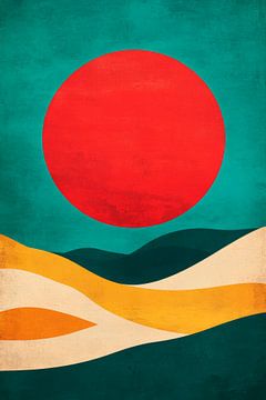 Zonsondergang over glooiende heuvels van Poster Art Shop