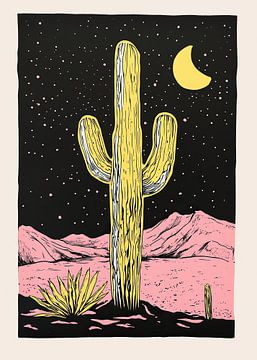 Woestijnbloesem: cactusschilderij - boho chic van Niklas Maximilian