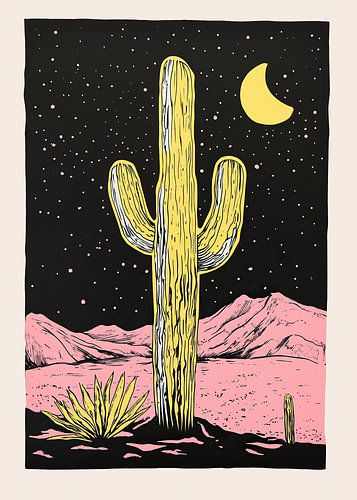 Woestijnbloesem: cactusschilderij - boho chic