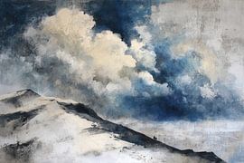 Schneelandschaft mit Bergen - Minimalistische Malerei im Fine Art Stil von BowiScapes – Kunst und urbane Wandgestaltung