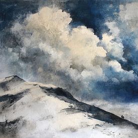 Snow Landscape with Mountains - Minimalist Painting in Fine Art Style by BowiScapes - Fine Art Landscapes