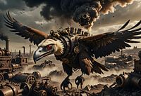 Gieren op de vlucht boven een apocalyptische steampunkstad