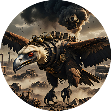 Gieren op de vlucht boven een apocalyptische steampunkstad