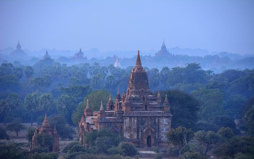 Blauwe uur tijdens zonsopkomst tempels Bagan  Myanmar