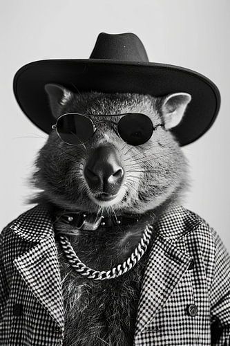 Portrait en noir et blanc d'un wombat
