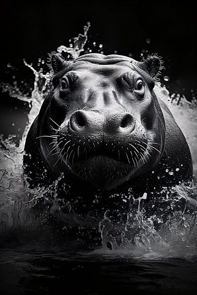 Animal portrait in black and white minimalist wildlife art by Thilo Wagner