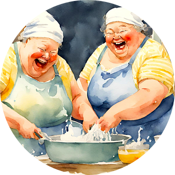2 gezellige dames hebben veel plezier tijdens de afwas van De gezellige Dames