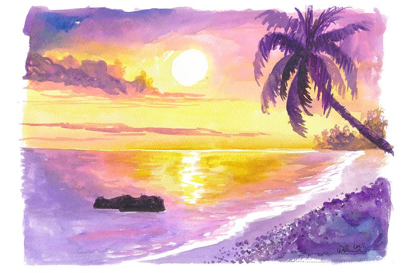 Lively tropical South Seas sunset beach scene by Markus Bleichner