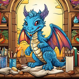 Blue Dragon in a Library