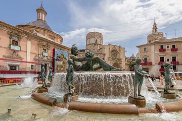 Plaza de la Virgen Valencia met fontein van Sander Groenendijk