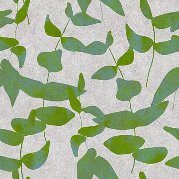 Modern botanical. Leaves in mint and turquoise green and beige by Dina Dankers
