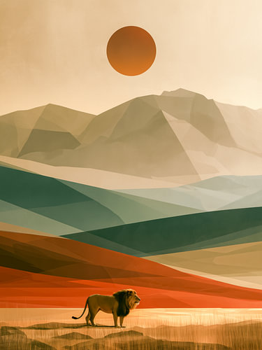 Löwe in einer abstrakten Landschaft
