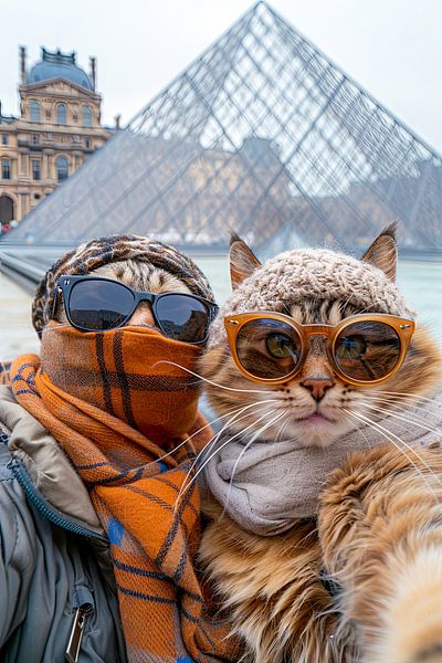 Le chic parisien : un selfie de chat avec la pyramide du Louvre par Poster Art Shop