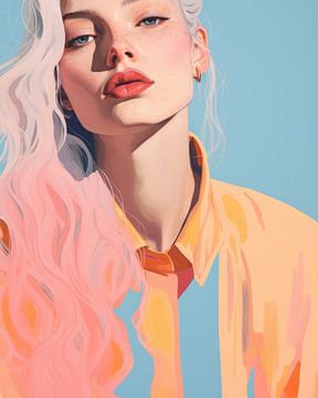 Portrait moderne illustré en couleurs pastel sur Carla Van Iersel