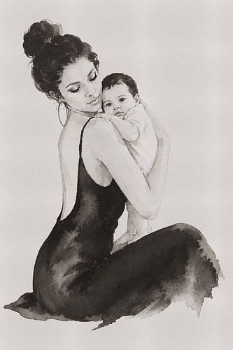 Tender Ink – Mother and Child in Indian Ink Portrait