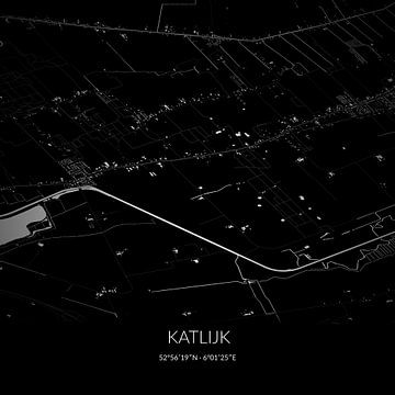 Zwart-witte landkaart van Katlijk, Fryslan. van Rezona