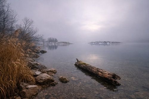 Quand le lac repose dans le brouillard, lac Kochelsee, Bavière
