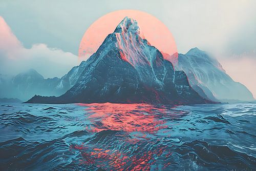 A synthwave ambrotype mountain