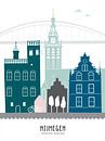 Skyline illustration city of Nijmegen in color by Mevrouw Emmer thumbnail