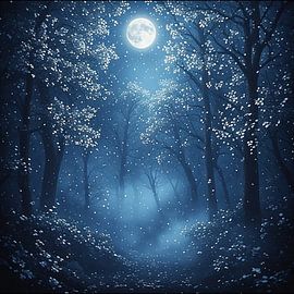 La forêt enchantée à minuit, au clair de lune sur Artistic