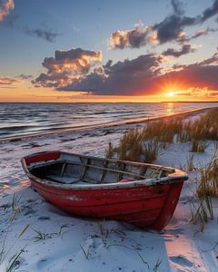 Abendstimmung, rotes Boot