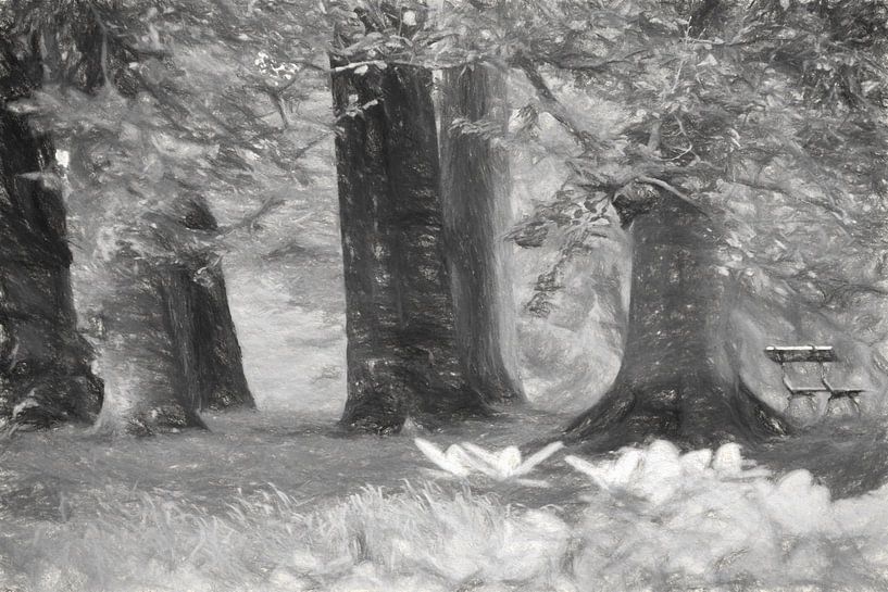 Bench in the forest by Nella van Zalk