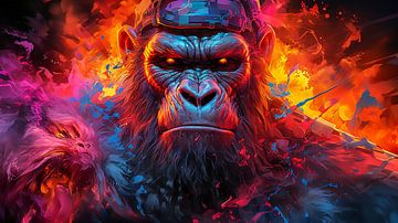 Portret van een gorilla met een kleurrijke spetter in het vuur van Animaflora PicsStock