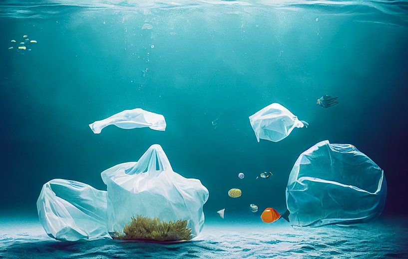 Plastic zakken in het water, illustratie van Animaflora PicsStock