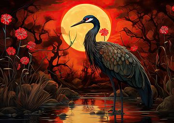 Zwart Kraanvogel Kunstwerk van Blikvanger Schilderijen