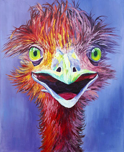 Beau |  Farbenfrohes modernes Straußenporträt – expressive Tierkunst