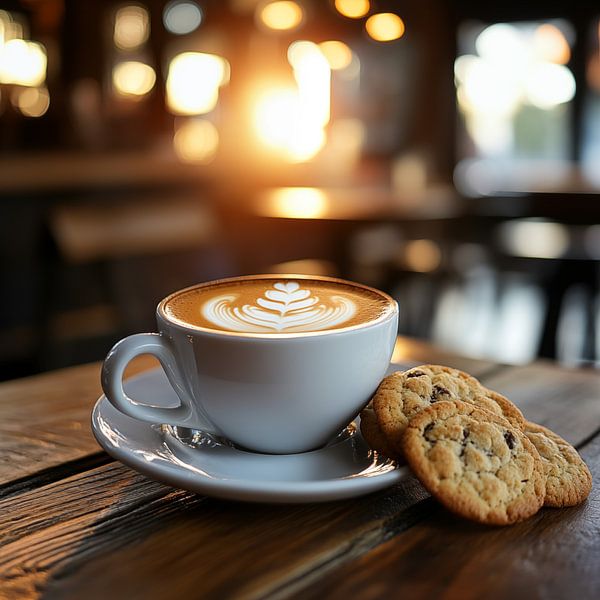Tasse Kaffee mit Keksen von Schwarzer Kaffee