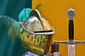 Knight helmet with sword