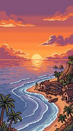 Tropische pixelkunst: zonsondergang