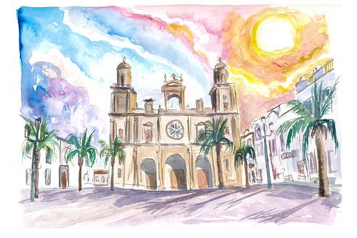 Las Palmas de Gran Canaria Kathedrale Szene mit Sonnenuntergang und Pl