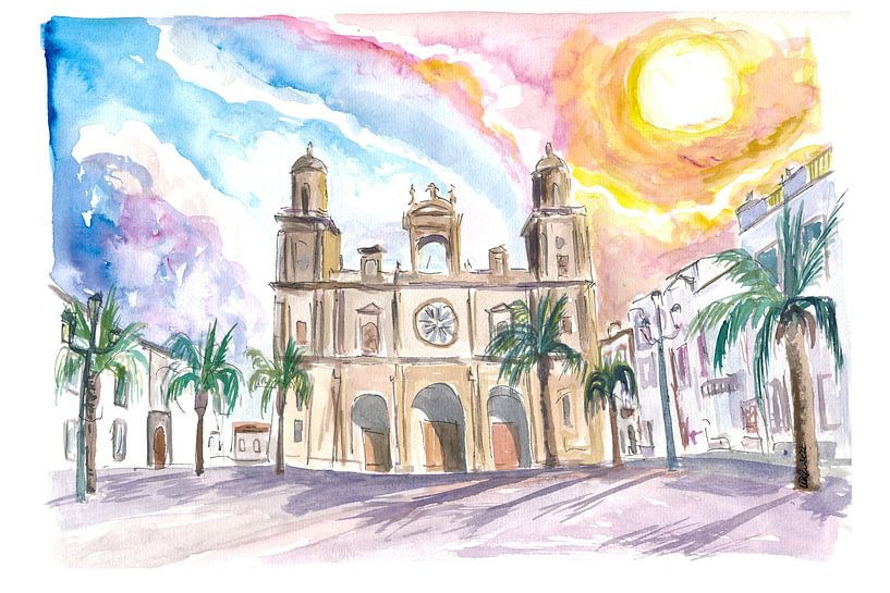 Las Palmas de Gran Canaria Kathedraal Scène met zonsondergang en Pl van Markus Bleichner