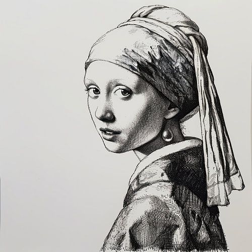 Meisje met de parel pentekening