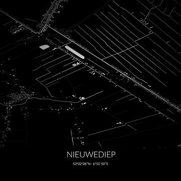 Black-and-white map of Nieuwediep, Drenthe. by Rezona