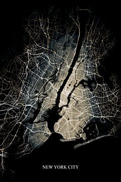 New York City - Carte abstraite en or jaune noir sur Art By Dominic