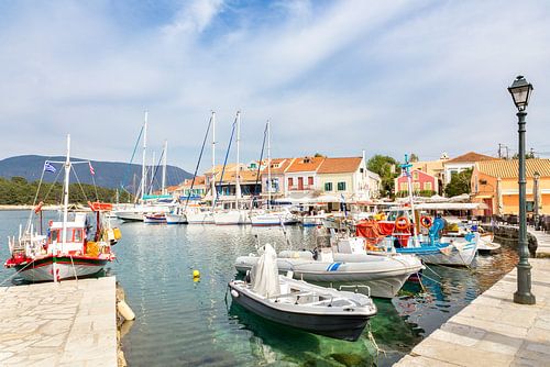 Greek harbor with sailing boats in Fiskardo