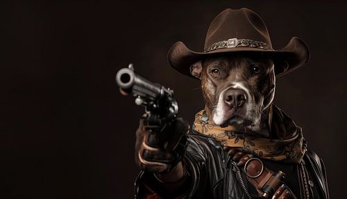 Cowboy-Pitbull mit Pistolen Western-Panorama