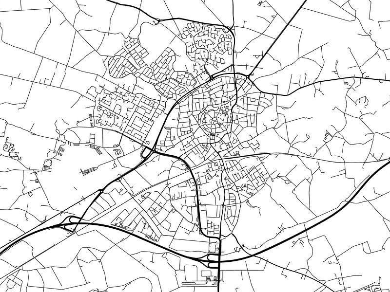 Karte von Oldenzaal in Schwarz ud Weiss von De Kaartenwinkel
