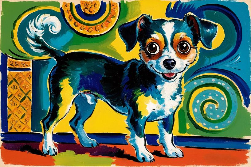 Kleurrijke, vrolijke hond in kunst van Art & Soul Creations