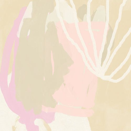 Abstract schilderij in pastelkleuren. Beige, roze, wit en geel.